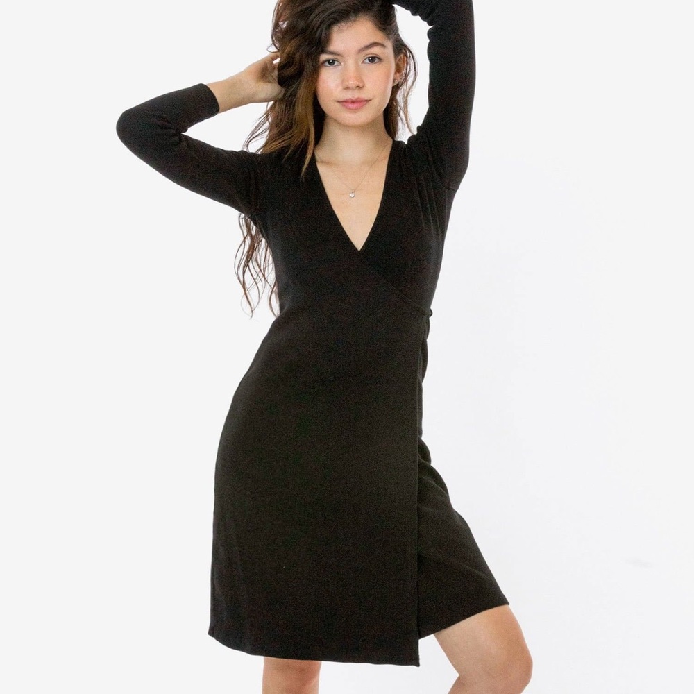 Los Angeles Apparel | 2x1 Cotton Rib Wrap Dress in Navy